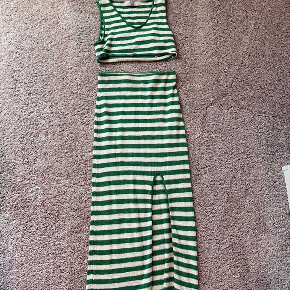 Free People Tops - Green and Cream Striped Two-Piece Knit Set
